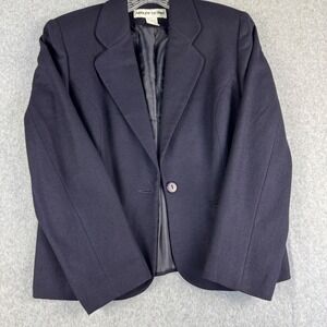 Adolfo Studio Blazer Women 6 Navy Blue Good 100% Wool Single Button 90s